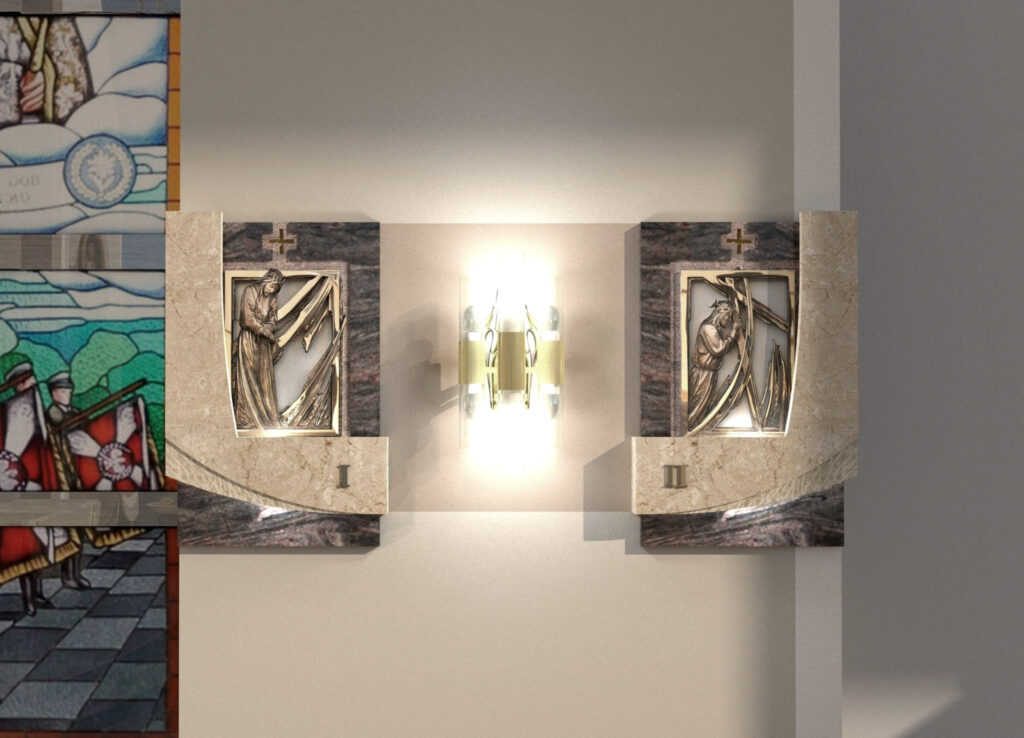 Droga krzyżowa płaskorzeźba w kościele na Drabiniance